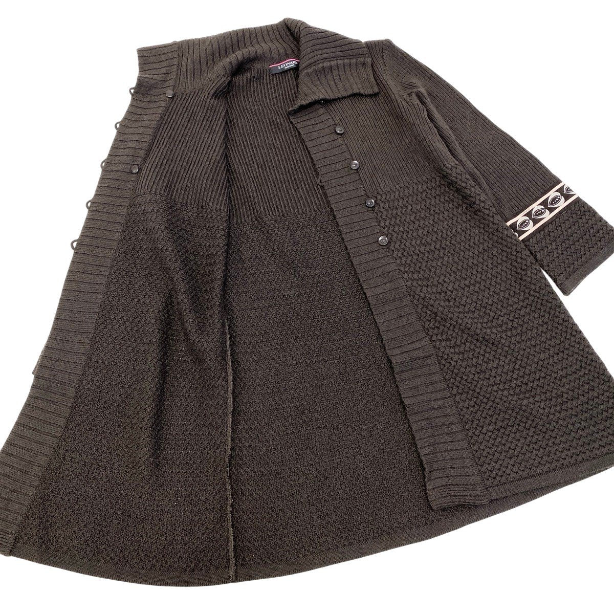 34g17 LEONARD FASHION レオナール ロング ニットカーディガン ウールシルク混  サイズ40 ブラウン レディースu02t