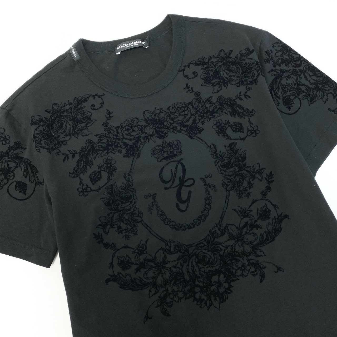 14c3 DOLCE&GABBANA ドルチェアンドガッバーナ 半袖Tシャツ フロックプリント バロック調 トップス G8KBAT/G7SPM 46サイズ ブラック コットン100％ メンズ 男性用o07t