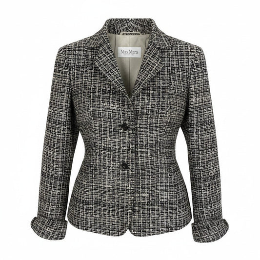 Ef3 【美品】 Max Mara マックスマーラ ツイードジャケット フォーマル サイズ42 ブラック グレージュ レディース 女性服u02t