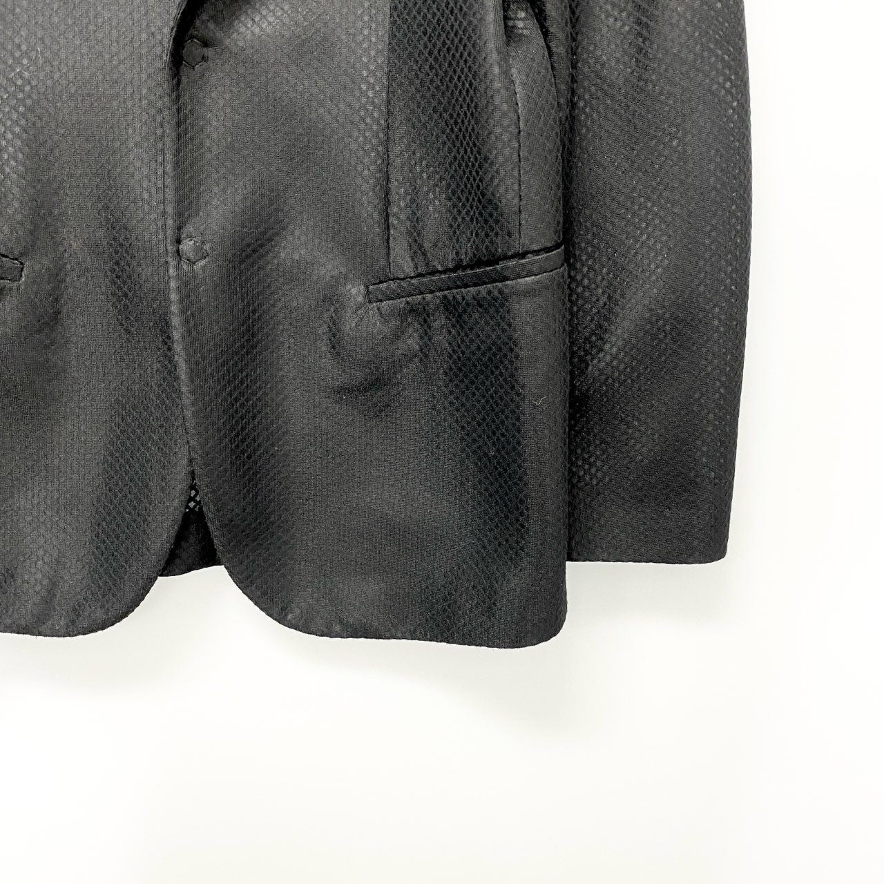 14c20 EMPORIO ARMANI エンポリオアルマーニ MILANO LINE テーラードジャケット アンコンジャケット メッシュ素材 46 ブラック ポリエステル イタリア製u02t