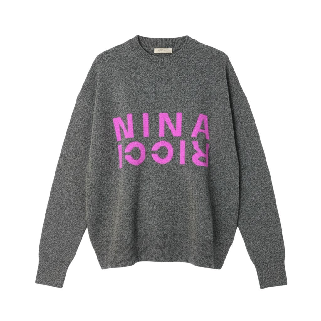 30j27 NINA RICCI ニナリッチ 近年 クルーネック ニットセーター サイズM ダークグレー カシミヤ100％ レディースu02t
