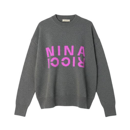 30j27 NINA RICCI ニナリッチ 近年 クルーネック ニットセーター サイズM ダークグレー カシミヤ100％ レディースu02t