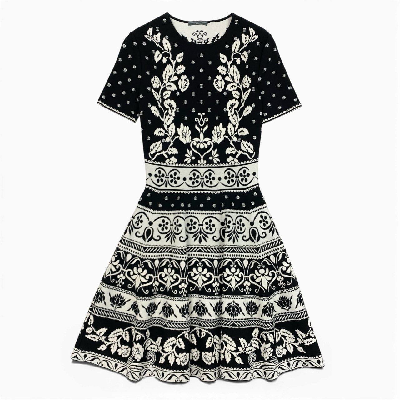 64a23 《美品》 ALEXANDER McQeen アレキサンダーマックイーン 半袖ワンピース ニットワンピース 花柄 立体フレア S ホワイト レディース 女性用u02t