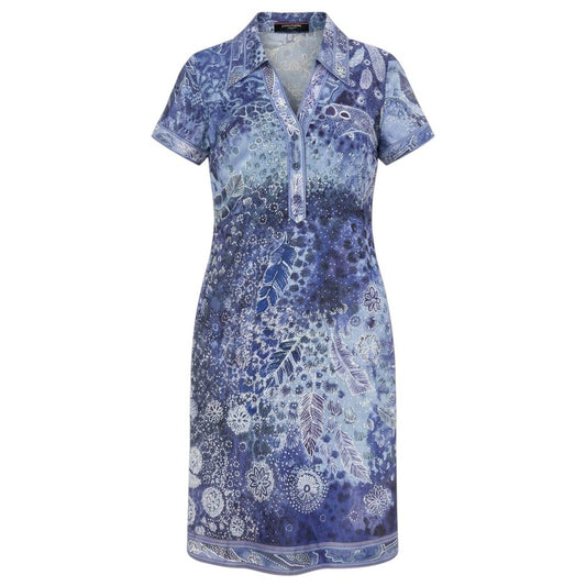 52f29 LEONARD FASHION レオナール ポロシャツワンピース 花柄プリント 総柄 サイズLL ブルー系 コットン100％ レディース 女性用u02t