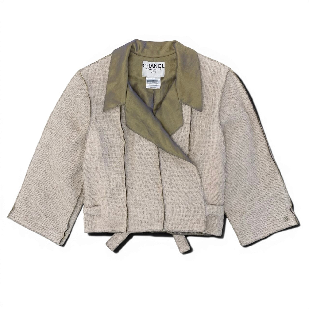 Cf9 CHANEL 1999年 ツイードジャケット フランス製 P13216 34サイズ ベージュ ポリエステル100％ レディース 女性用u02t