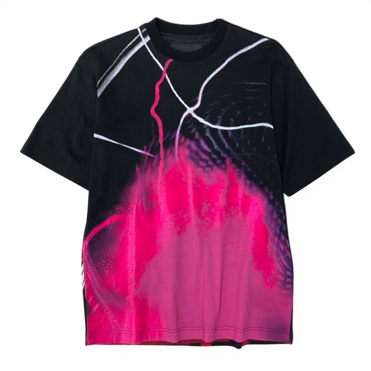 Mf25 【美品】PRADA FW19 PREMONTION GRAPHIC PRINT TEE XSサイズ ブラック ピンク コットン100％ メンズ 男性用u02t
