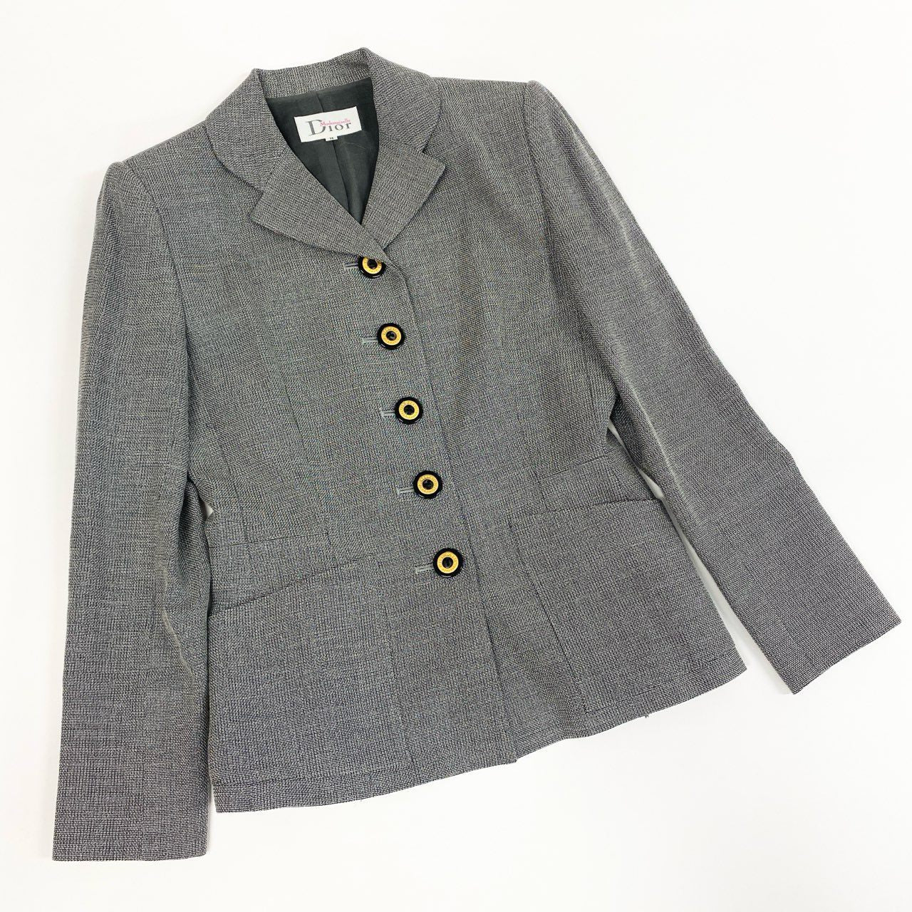 31b12 Mademoiselle Dior マドモアゼルディオール スカートセットアップ テーラードジャケット プリーツスカート Mサイズ グレー レディース 女性用u02t