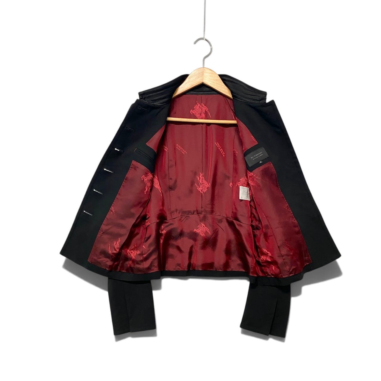 6h28 BURBERRY BLACK LABEL バーバリー ブラックレーベル テーラードジャケット 裏地ロゴ総柄 サイズ40 ブラック レディースo07t
