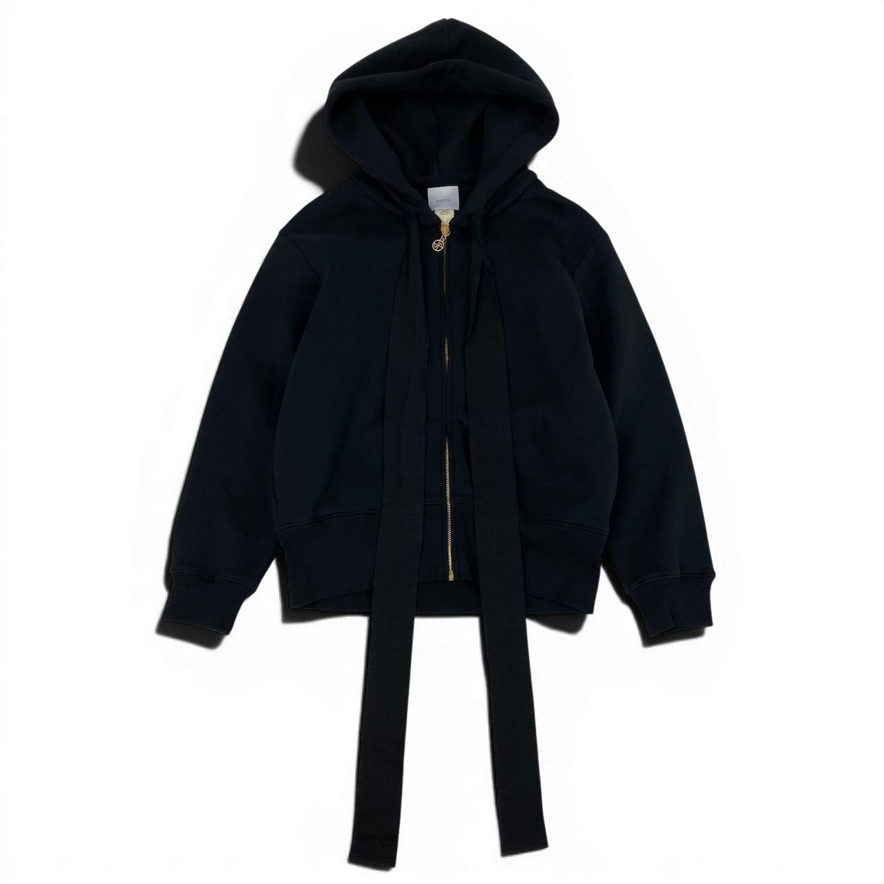 41e14 【極美品】Patou パトゥ ジップアップフーディー パーカー ロゴプリント トップス 21PA1-JE007-95 XSサイズ ブラック コットン100％ レディース 女性用k02i