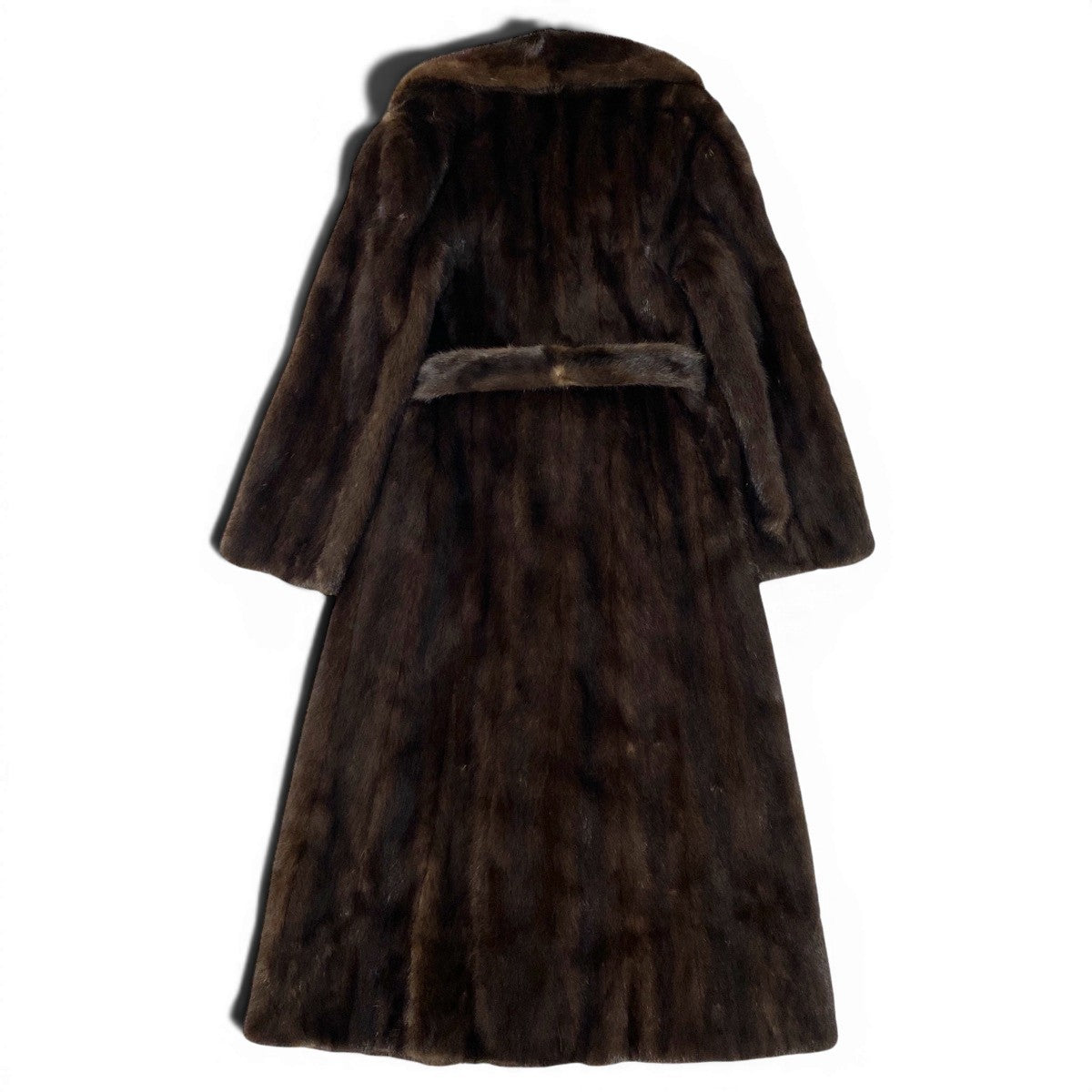 37e19 ベルト付 デミバフミンク 超ロングコート 丈115cm サイズ9 ブラウン 本毛皮 Mink Fur Long Coatt18r
