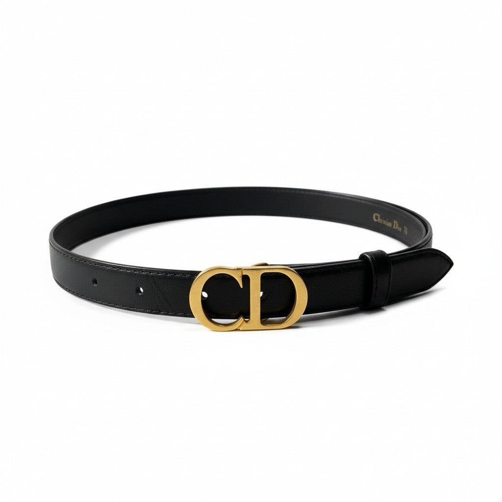 d9 Christian Dior クリスチャンディオール CDロゴ バックル レザーベルト 70 ブラック レザーu02t