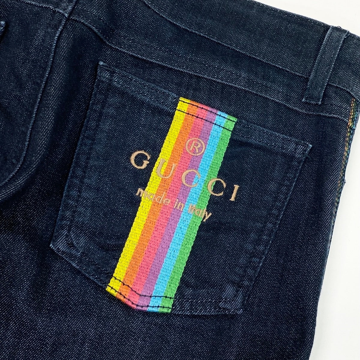 13f6 E GUCCI グッチ ロゴ刺繡 スキニーデニムパンツ 虹 レインボー 310228 XD051 サイズ38 濃紺 レディース 女性用u02t