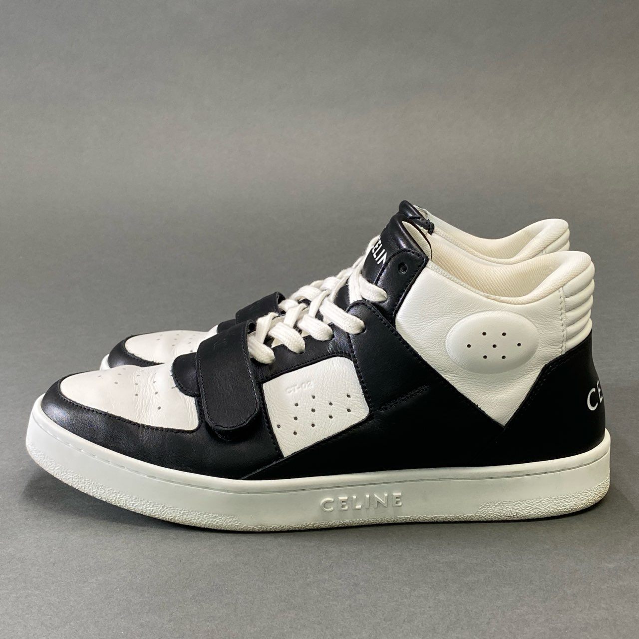 《美品》 CELINE セリーヌ CT-02 トレイナー ミッドトップスニーカー 41 ホワイト ブラック レザー シューズ 箱付き