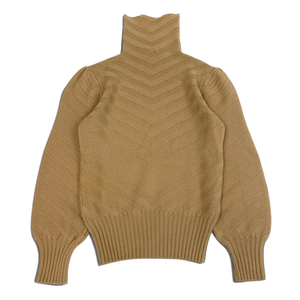 Ei3 【美品】 VALENTINO ヴァレンティノ パフスリーブ タートルネック ニットセーター ベージュ ウール100％ レディースk02i