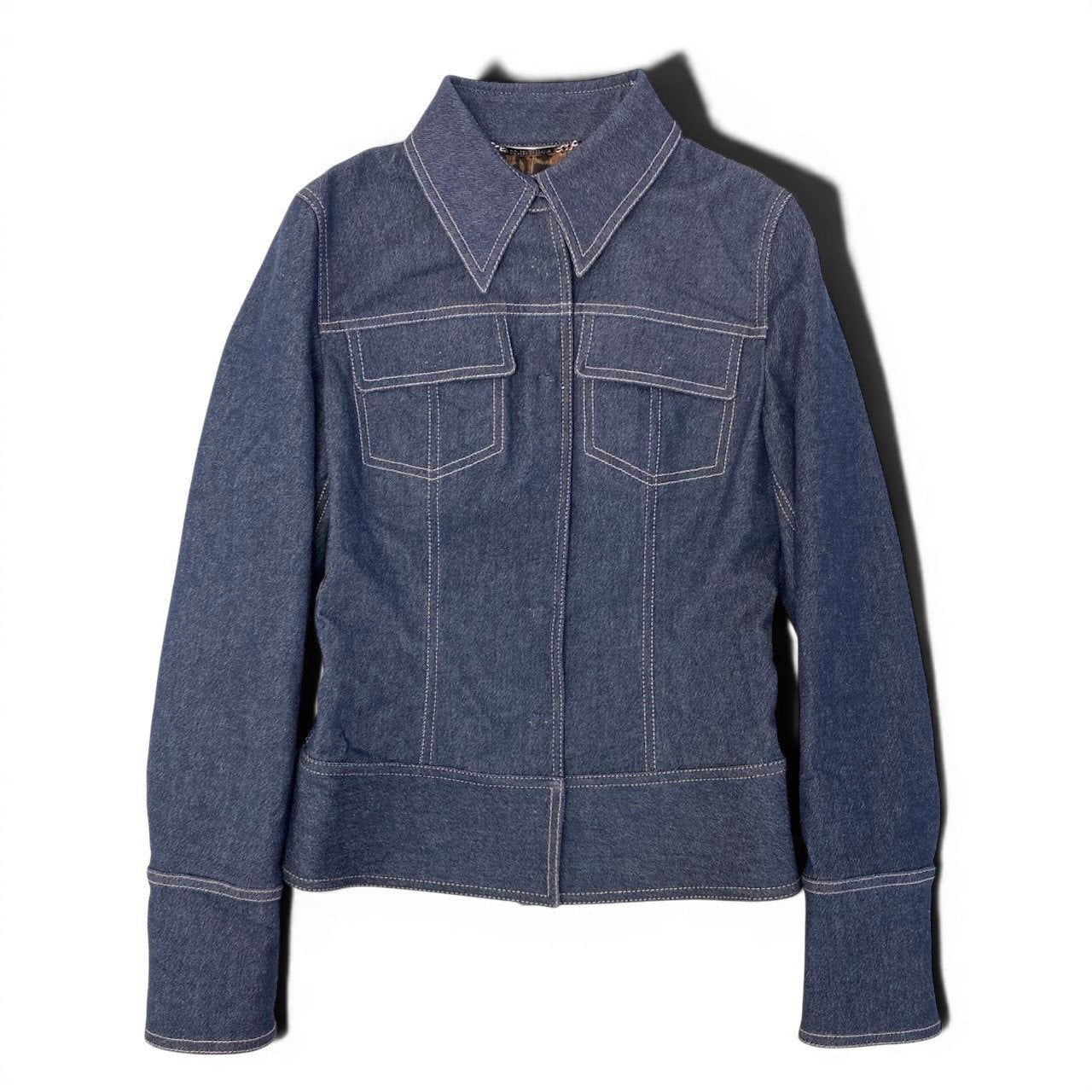 Ef9 DOLCE＆GABBANA デニムジャケット シャツジャケット レオパード イタリア製 38サイズ インディゴ レディース 女性用u02t