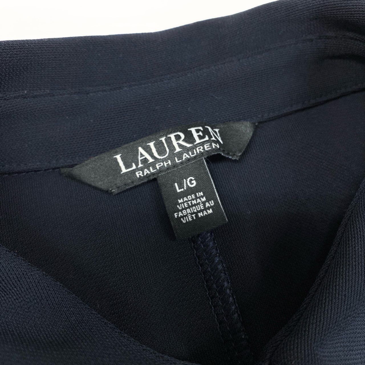 31b11 LAUREN RAIPH LAUREN ローレンラルフローレン 半袖ロングワンピース フレアワンピース ウエストリボン ロゴボタン Lサイズ ダークネイビー レディースo07t