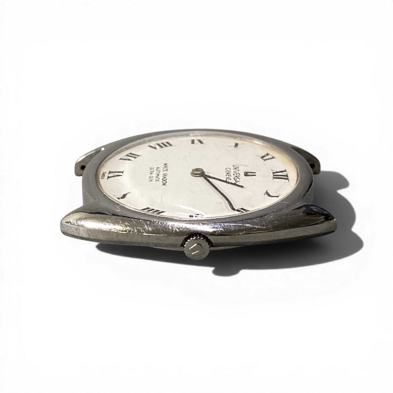 c23 【稼働品】UNIVERSAL GENEVE ユニバーサルジュネーブ WHITE SHADOW ULTRA SLIM 自動巻き 腕時計 シルバー/ホワイト メンズk02i