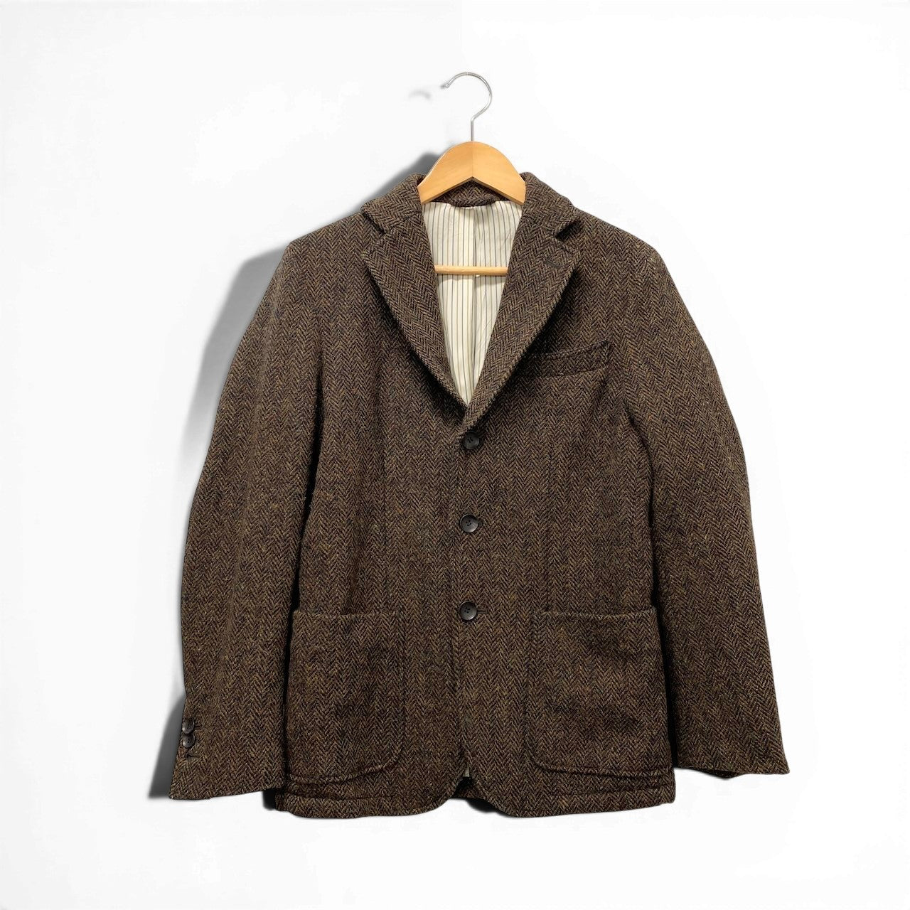 38f15 Freak's store フリークスストア Harris Tweed ハリスツイード テーラードジャケット ツイードジャケット ヘリンボーン柄 サイズS ブラウン系 ウール100％ メンズ 紳士服u02t