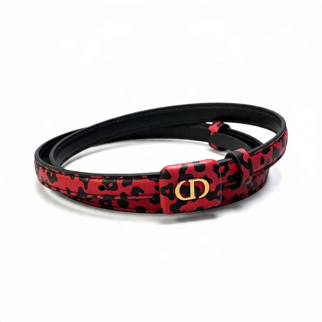 j15 《新品同様》 Christian Dior クリスチャンディオール CDバックル レオパード レザーベルト 23-MA-0241 75 ブラック ピンク レザーu02t
