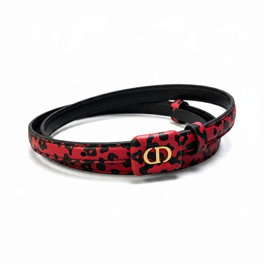 j15 《新品同様》 Christian Dior クリスチャンディオール CDバックル レオパード レザーベルト 23-MA-0241 75 ブラック ピンク レザーu02t