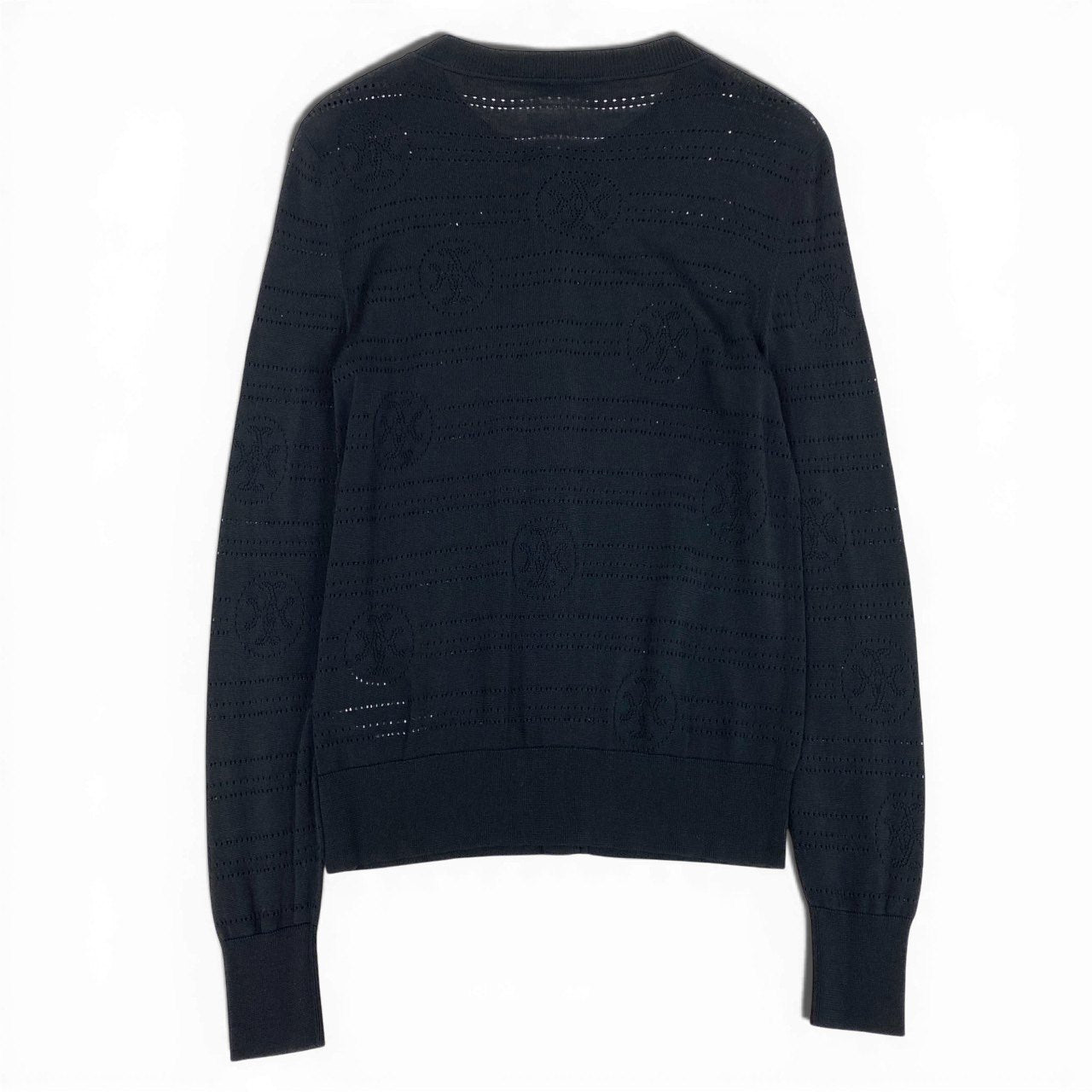 65a14【美品】 HERMES エルメス ニットカーディガン ロングスリーブ 総柄 ロゴ コットンブレンド〇 イタリア製 レディース 女性用 サイズ36 ブラックo07t