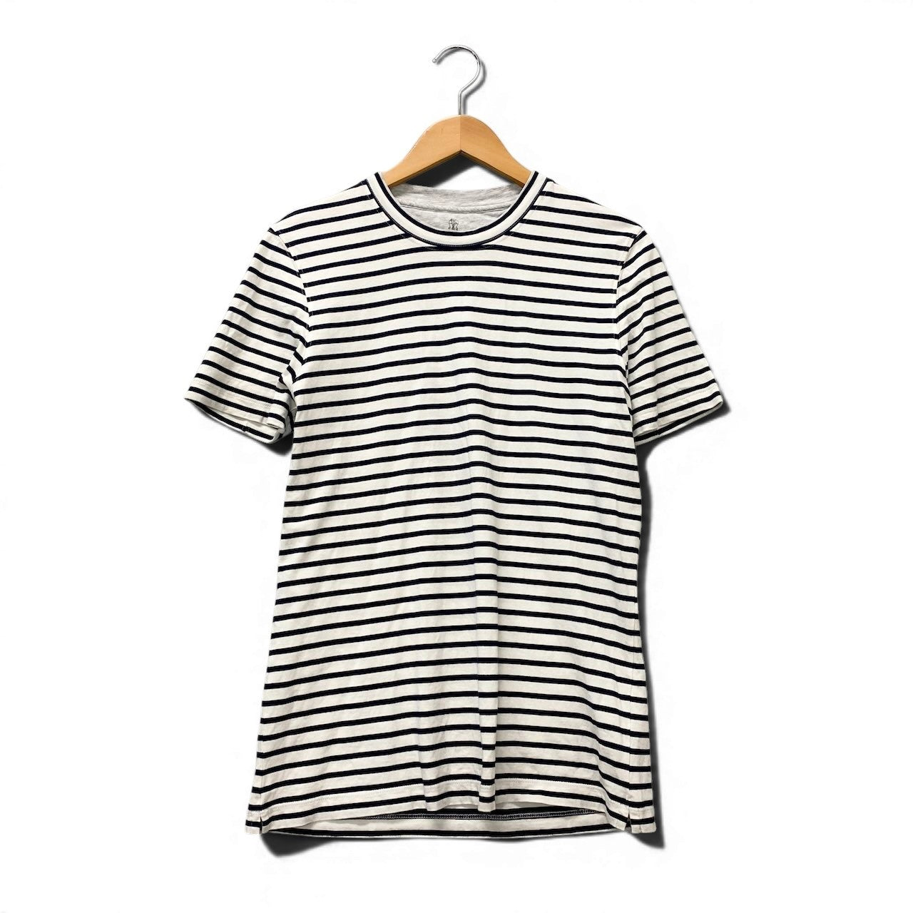 32g2 BRUNELLO CUCINELLI ブルネロクチネリ SLIM FIT レイヤード ボーダーTシャツ 半袖カットソー サイズS ホワイト ネイビー コットン100％ メンズ 紳士服u02t