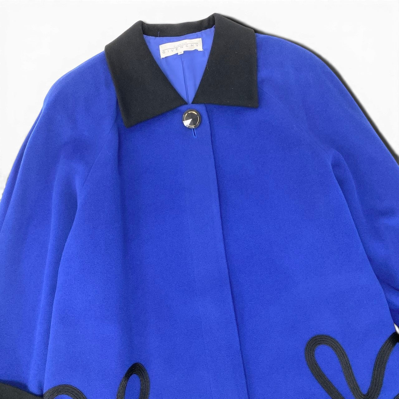 48e28 GIVENCHY ジバンシー ステンカラーコート ウールコート 花柄刺繡 バイカラー カシミア混 大きいサイズ 15 ブルー ブラック レディース 女性服o07t