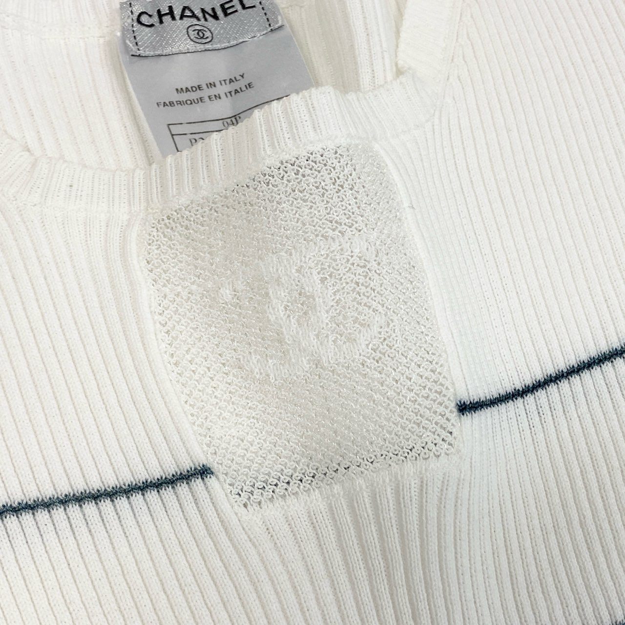 Cb19-2 CHANEL シャネル 2004年 P23260 ココマークデザイン サイドメッシュ 半袖ニット カットソー サイズ38 ホワイト レディース トップス 2ta1
