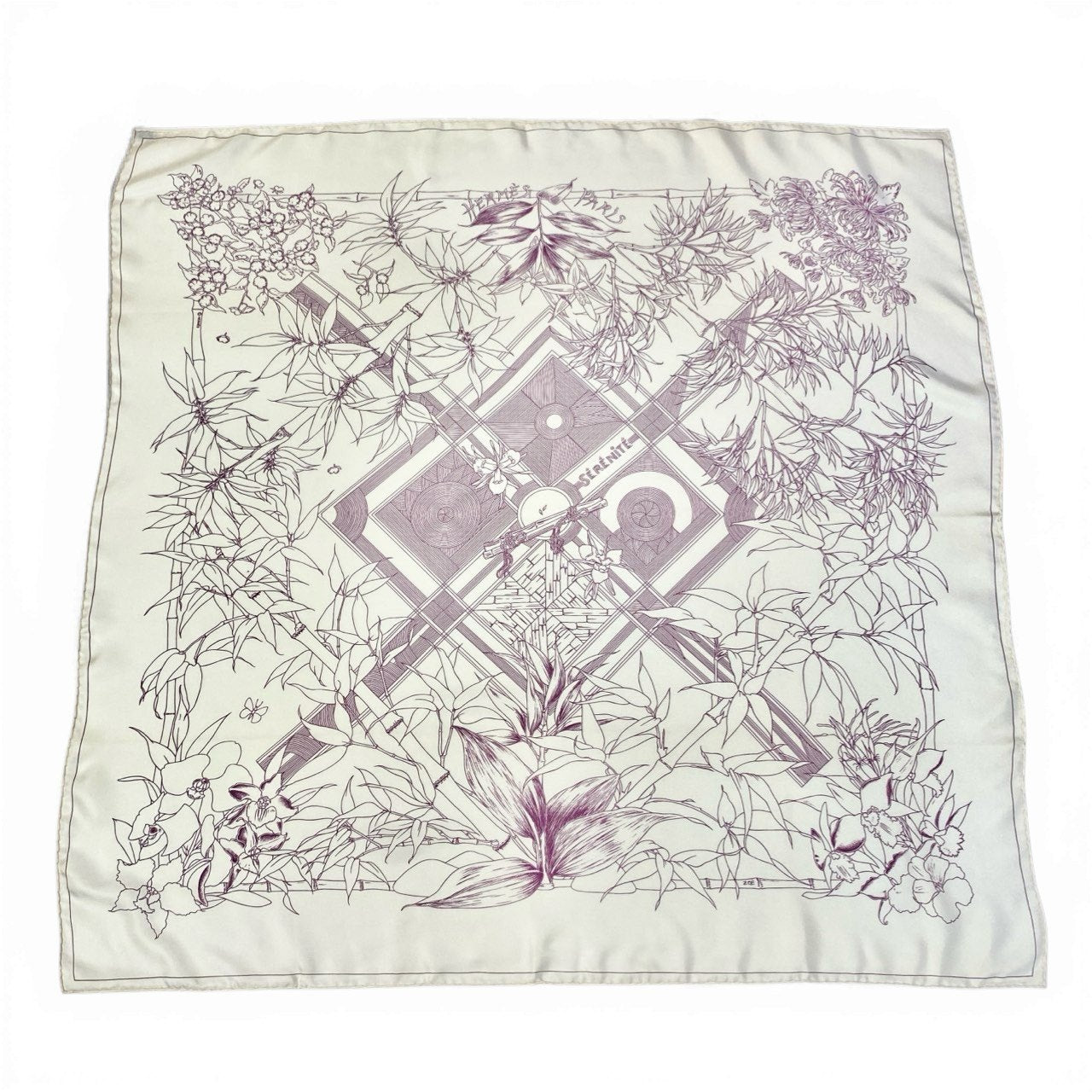 b20 HERMES エルメス SERENITE CARRE 90 SCARF セレニテ カレ90 スカーフ 90 ホワイト Banboo Printt18r