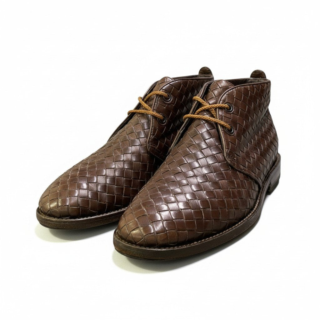 1j2 BOTTEGA VENETA ボッテガヴェネタ チャッカブーツ イントレチャート レザーシューズ イタリア製 38 1/2サイズ ブラウン レザー メンズ 男性用u02t