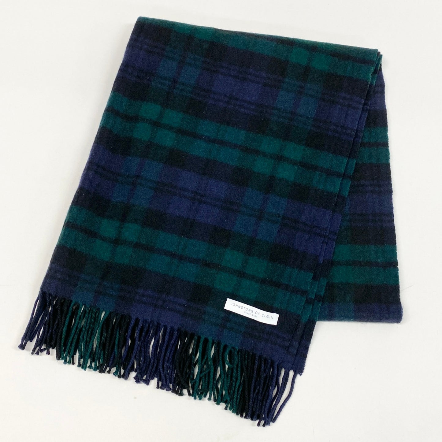 l20《美品》 JOHNSTONS OF ELGIN ジョンストンズオブエルガン ブラックウォッチ 大判マフラー フリンジストール 小物 グリーン系 カシミヤ ユニセックス 男女兼用k02i