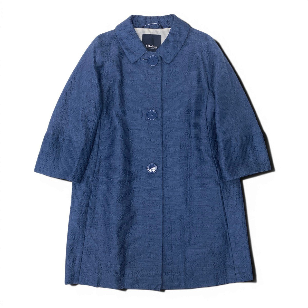 49g17 'S MaxMara エスマックスマーラ ステンカラーコート 麻混紡 サイズ38  ネイビー レディースu02t