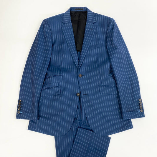 《美品》BLACK LABEL CRESTBRIDGE ブラックレーベルクレストブリッジ スーツセットアップ シングルスーツ 2B  背抜き サイドベンツ ストライプ  51H45-512-26 AB ブルー ホワイト メンズo07t