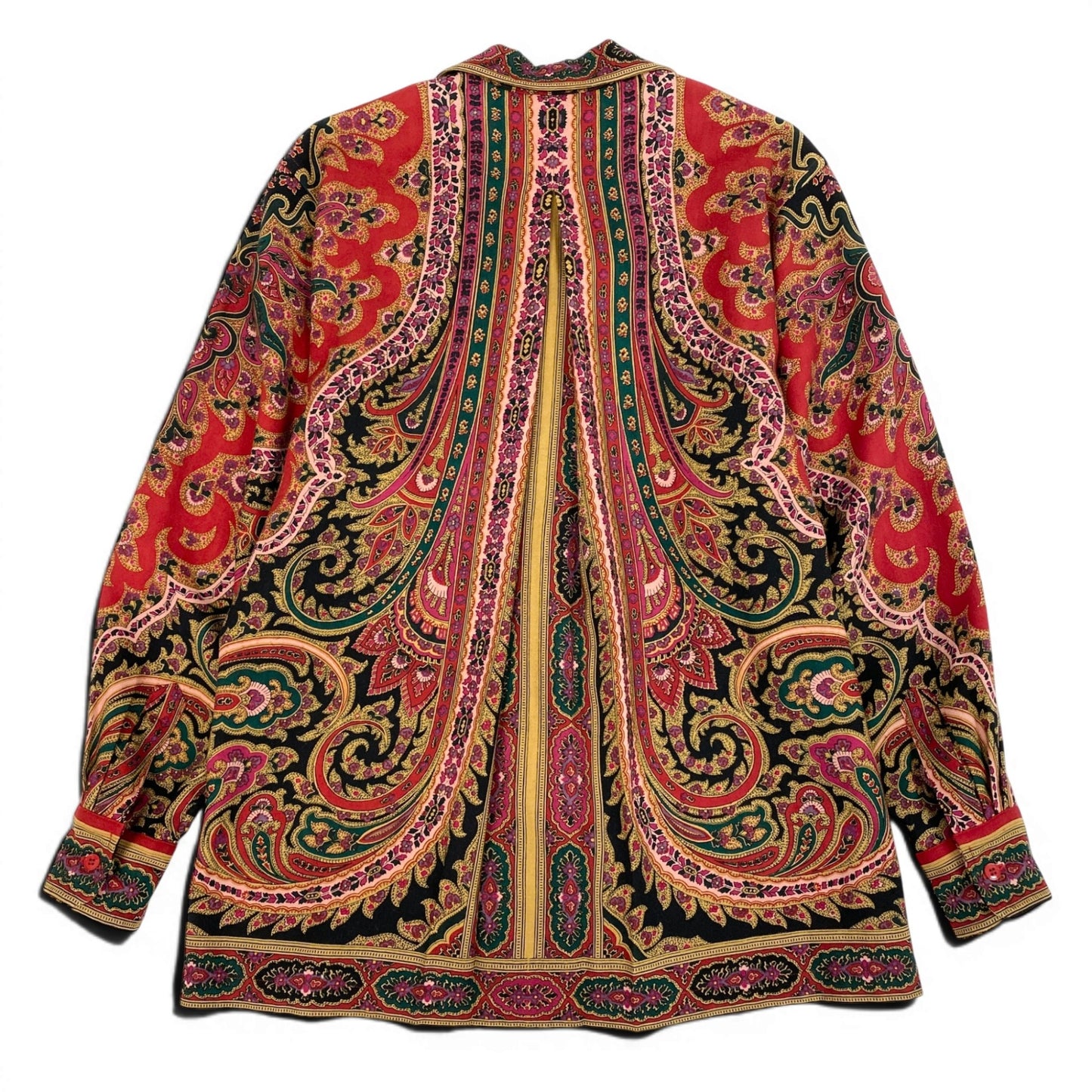 48d16 KENZO ケンゾー ロングスリーブオープンカラーシャツ 総柄シャツ トップス Mサイズ マルチカラー ウール100％ レディース 女性用u02t