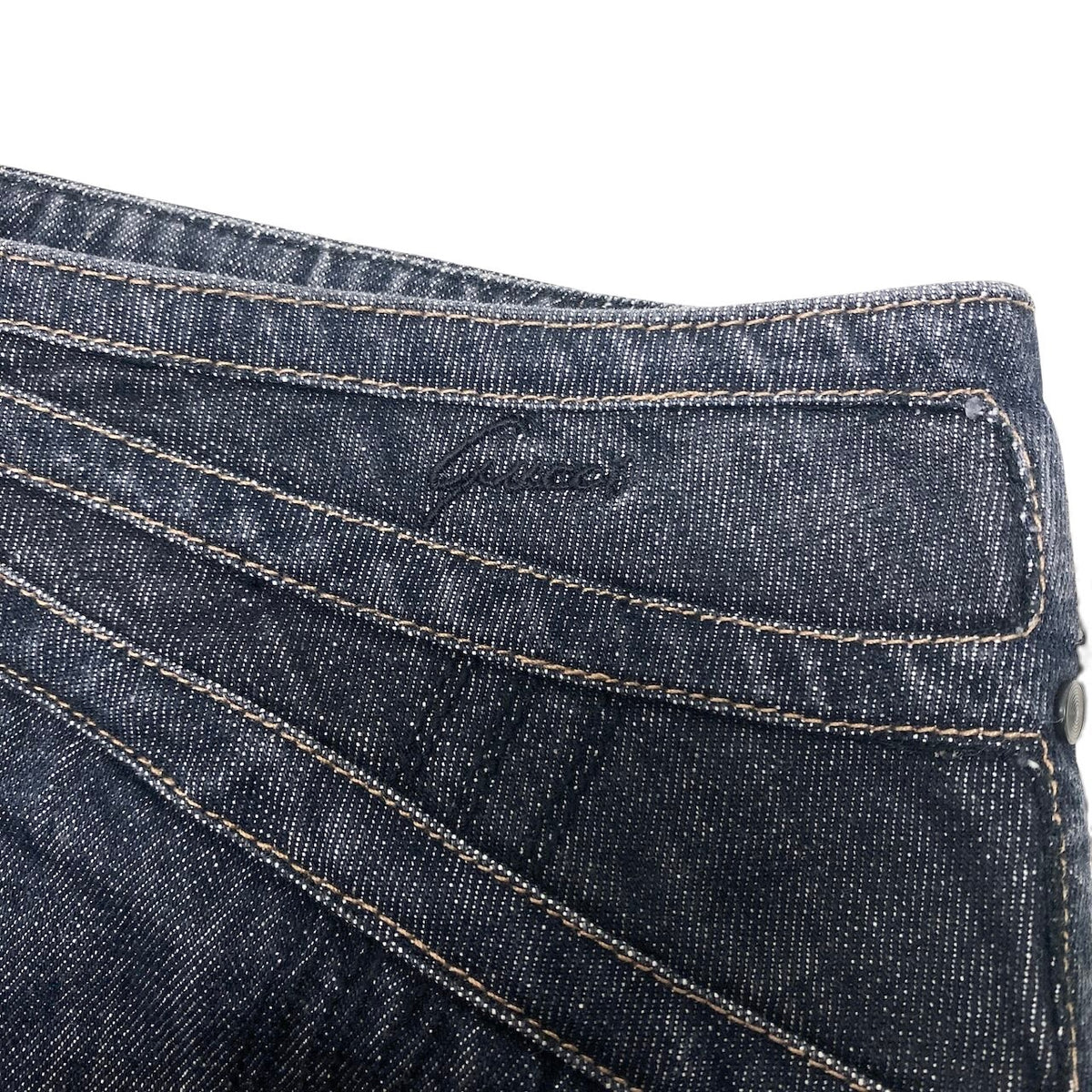 25i27 GUCCI グッチ 2002年 トムフォード期 デニムスカート 膝丈 イタリア製 42サイズ インディゴ コットン100％ レディース 女性用u02t
