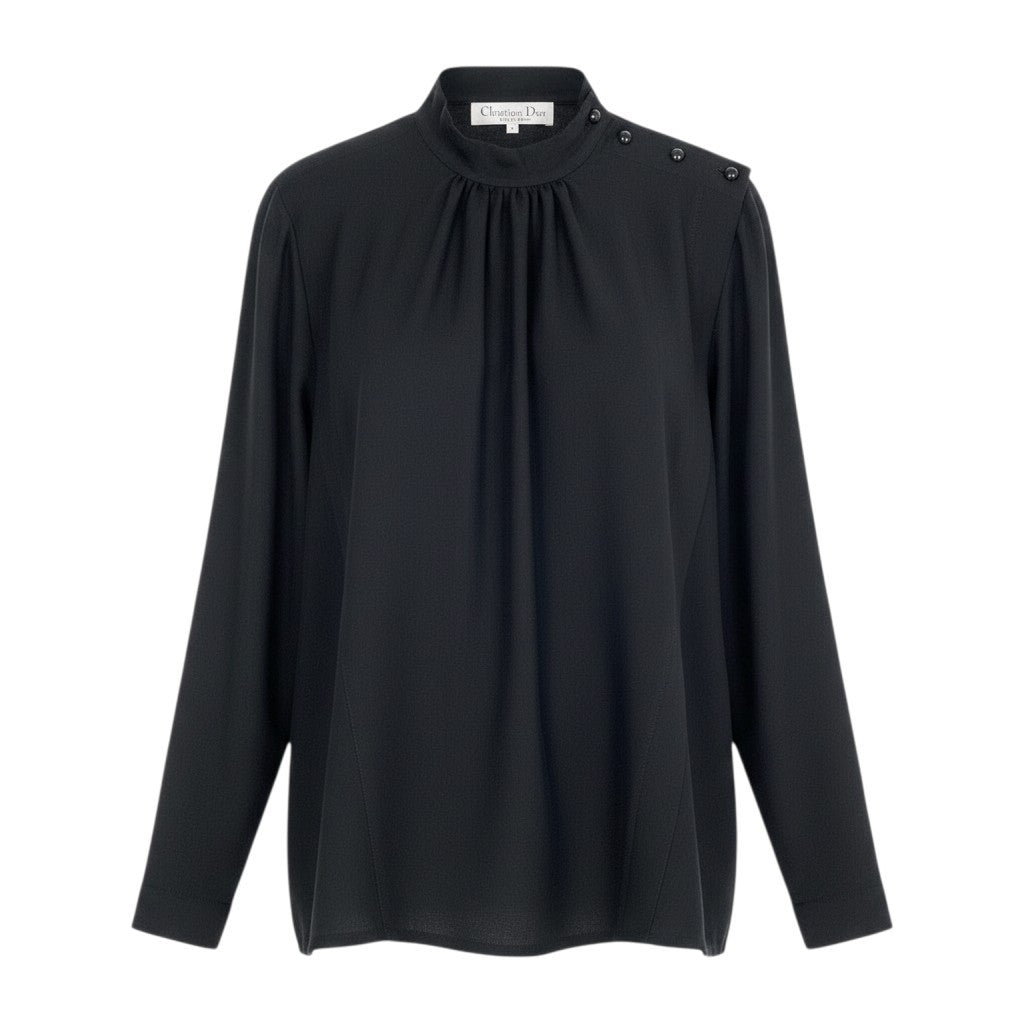 Eh6 Christian Dior クリスチャンディオール ボトルネックブラウス 長袖ブラウス 80～90’s Vintage シアートップス M ブラック レディース 女性用o07t