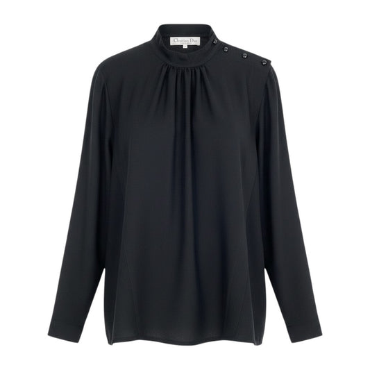 Eh6 Christian Dior クリスチャンディオール ボトルネックブラウス 長袖ブラウス 80～90’s Vintage シアートップス M ブラック レディース 女性用o07t