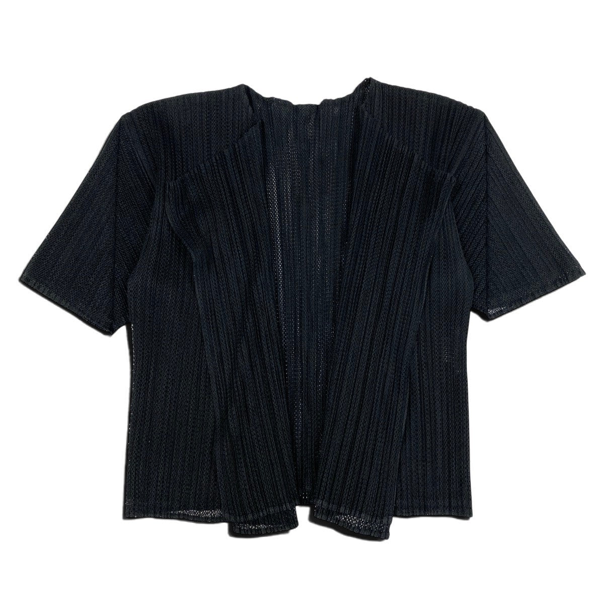 Ah28 PLEATS PLEASE プリーツプリーズ レイヤード風 半袖シアーカーディガン ブラック レディースo07t