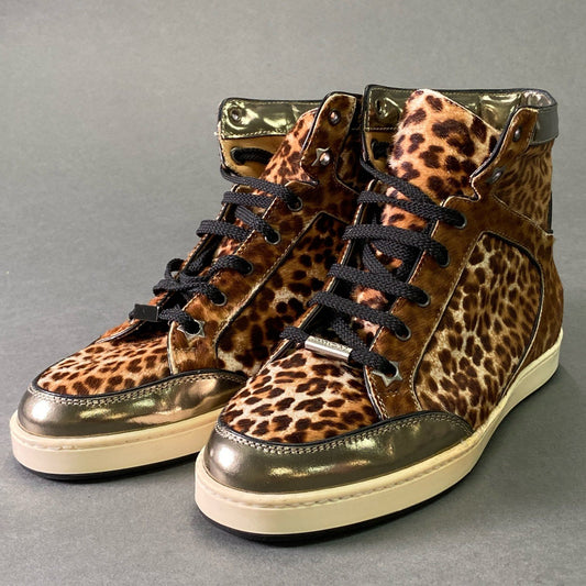 3e5 JIMMY CHOO ジミーチュウ ハラコ レオパード ハイカットスニーカー 35 1/2 ブラウン レザー シューズ イタリア製