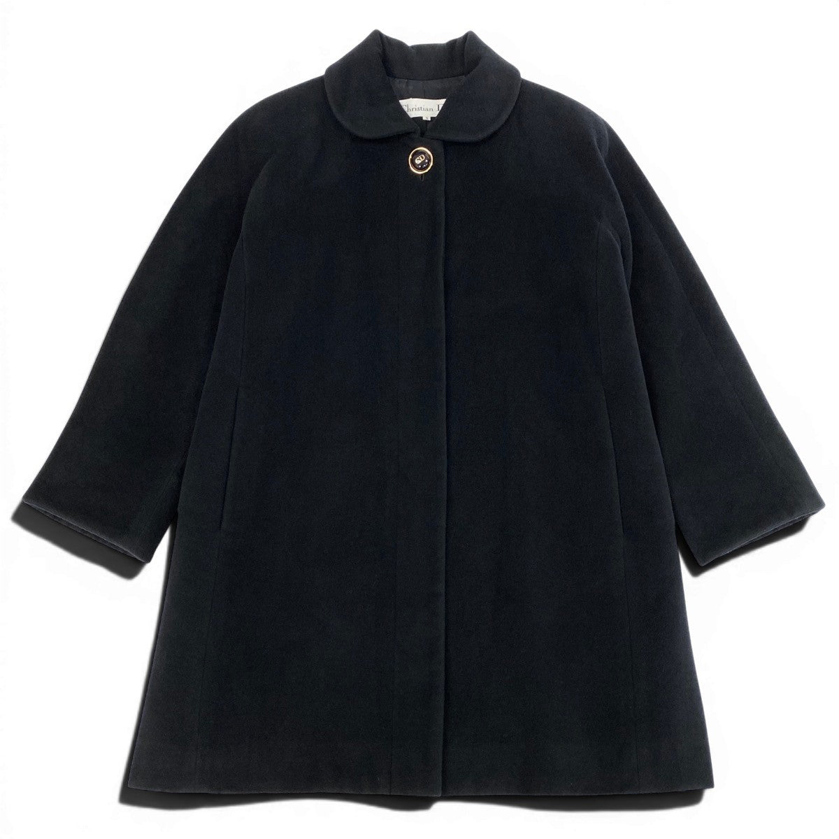 g13 Christian Dior ウールステンカラーコート CDロゴボタン アウター アンゴラ混 9サイズ ブラック ウール100％ レディース 女性用u02t