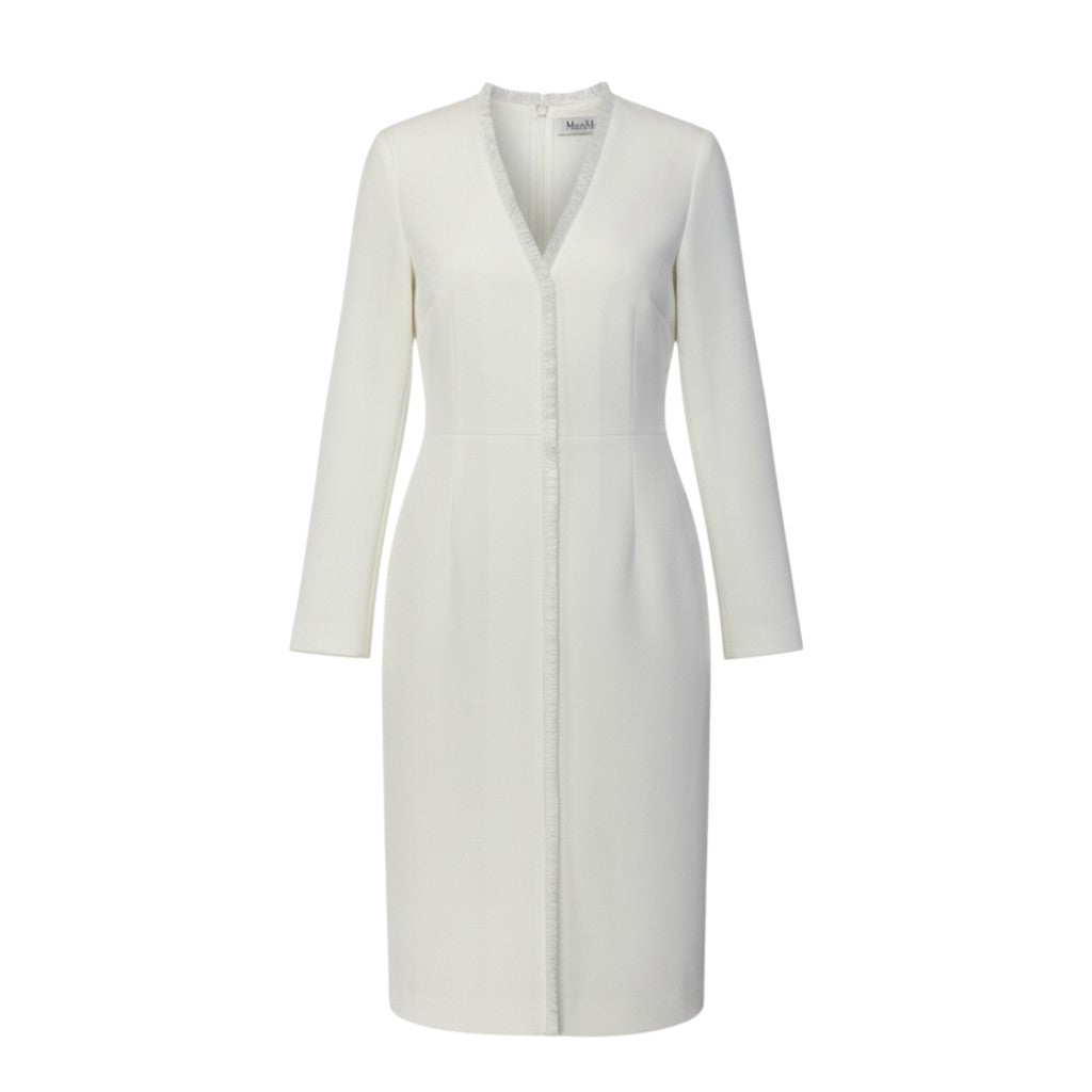 59a21【新品】Max Mara マックスマーラ フリンジデザイン 長袖ワンピース バックジップ サイズ40 ホワイト レディース 女性用 トップスk02i