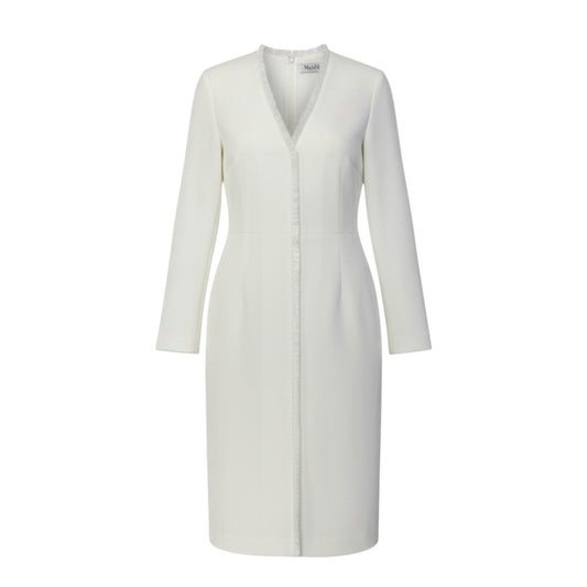 59a21【新品】Max Mara マックスマーラ フリンジデザイン 長袖ワンピース バックジップ サイズ40 ホワイト レディース 女性用 トップスk02i