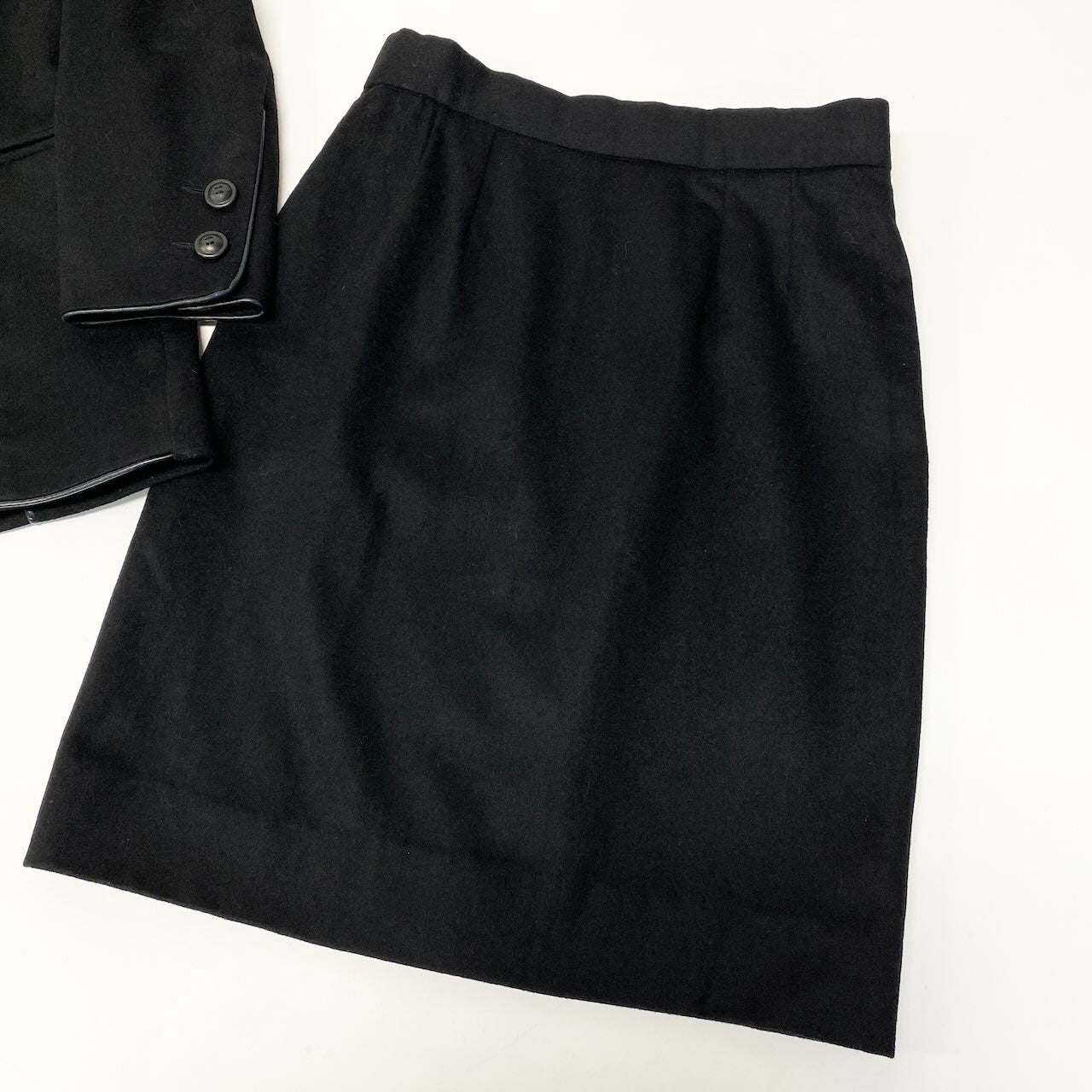 E Christian Dior クリスチャンディオール ビンテージ スカートセットアップ テーラードジャケット スカート レザーパイピング ブラック レディース 女性用nu1