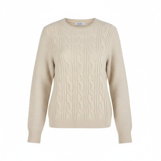 46L8【極美品】MaxMara マックスマーラ ケーブルニット ニットセーター ロングスリーブ カシミヤ混 トップス Sサイズ アイボリー レディースk02i