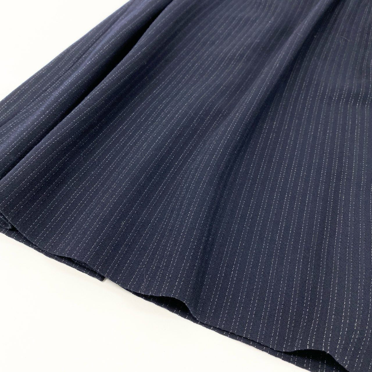 4k23《美品》 LAPINE BLANCHE ラピーヌブランシュ セットアップスカート ダブルブレストジャケット ストライプ柄 ウール混 レディース 女性用 9 ネイビーu02t