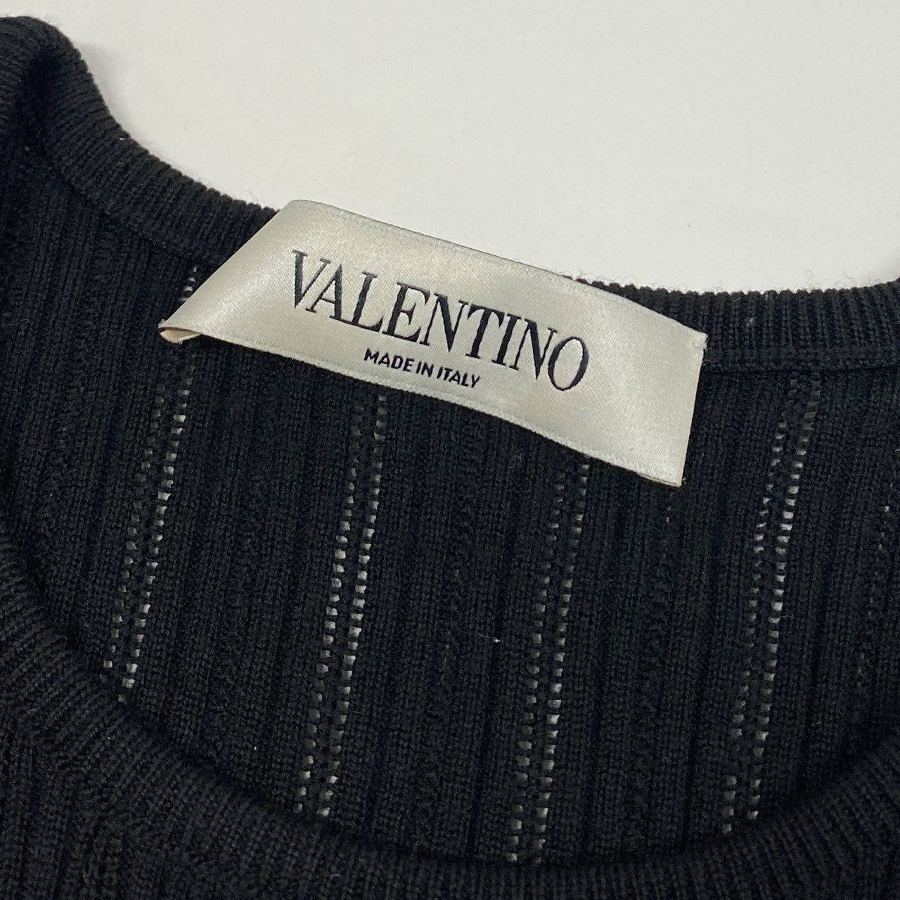 Ab22 VALENTINO ヴァレンティノ ノースリーブ ニットカットソー リブニット レース装飾 レディース 女性服 イタリア製 M ブラック ウール100％u02t