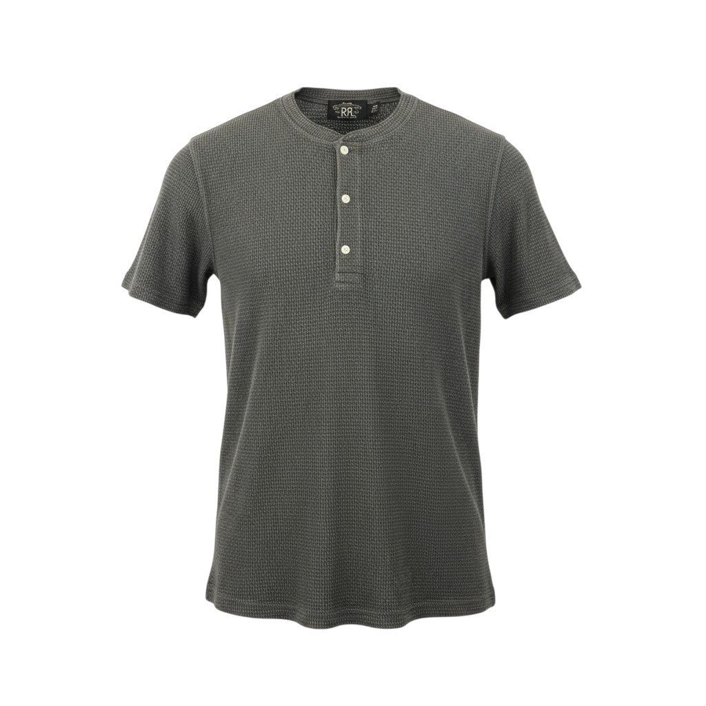 10k11【美品】RRL ダブルアールエル ラルフローレン ヘンリーネック ワッフルTシャツ サーマルカットソー サイズL グレー メンズ 男性用k02i