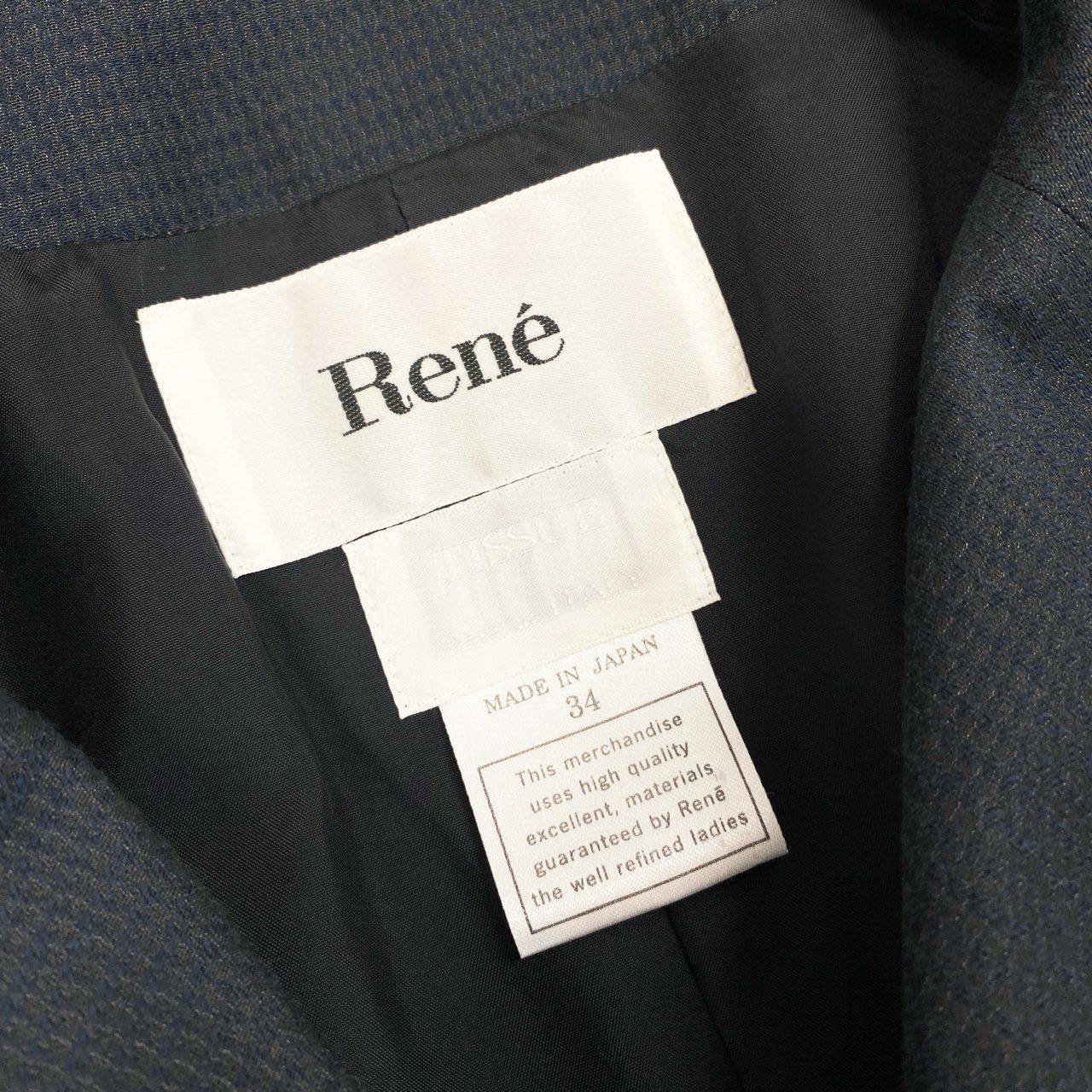 10i16 Rene ルネ スプリングコート 薄手コート 七分袖 ビジューボタン TISSUE素材 レディース 女性用 6036650 34 ネイビーu02t