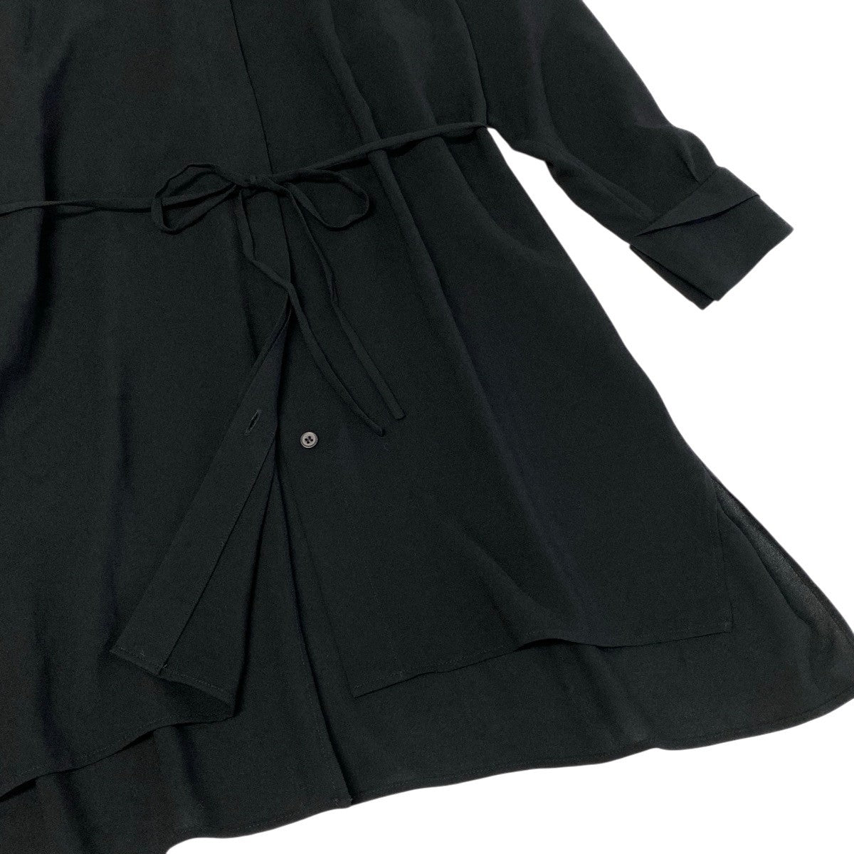 j16 【美品】ISSEY MIYAKE シャツワンピース ウエストリボン 日本製 IM31FJ006 2サイズ ブラック レディース 女性用u02t