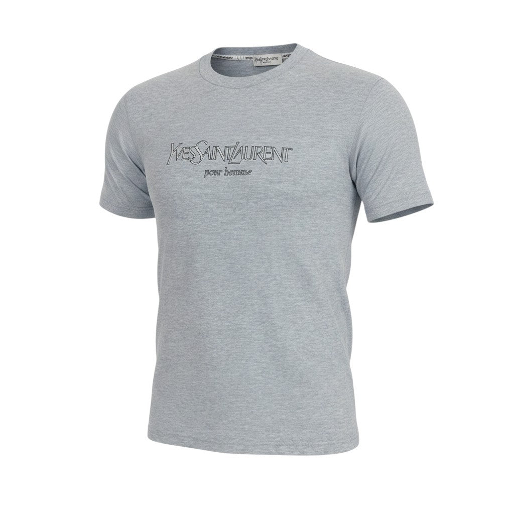 Mg10 【未使用タグ付】 YVES SAINT LAURENT イヴサンローラン ロゴプリント 半袖Tシャツ カットソー サイズM ブルー コットン100％ メンズ 紳士服o07t
